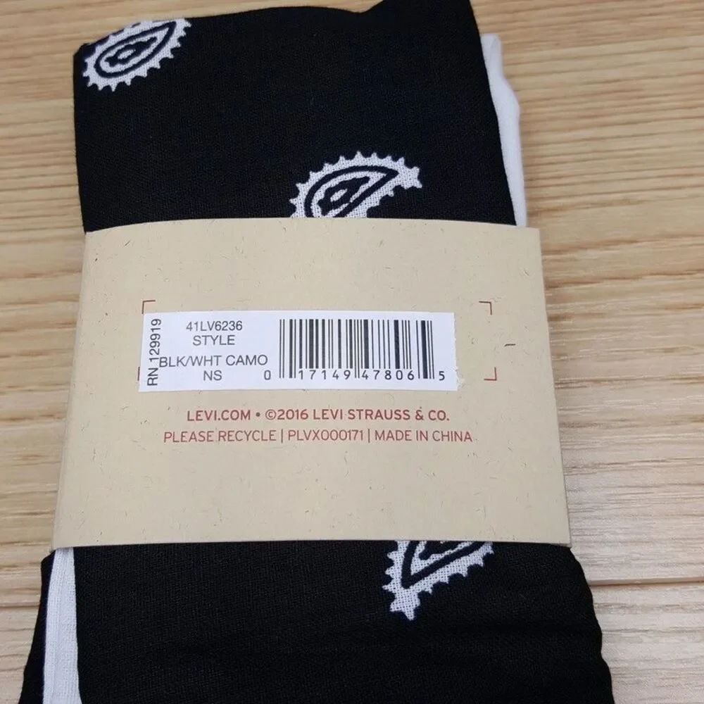 LEVI'S Bandana Set of 3 White Black Paisley 100% Cotton Unisex Handkerchief